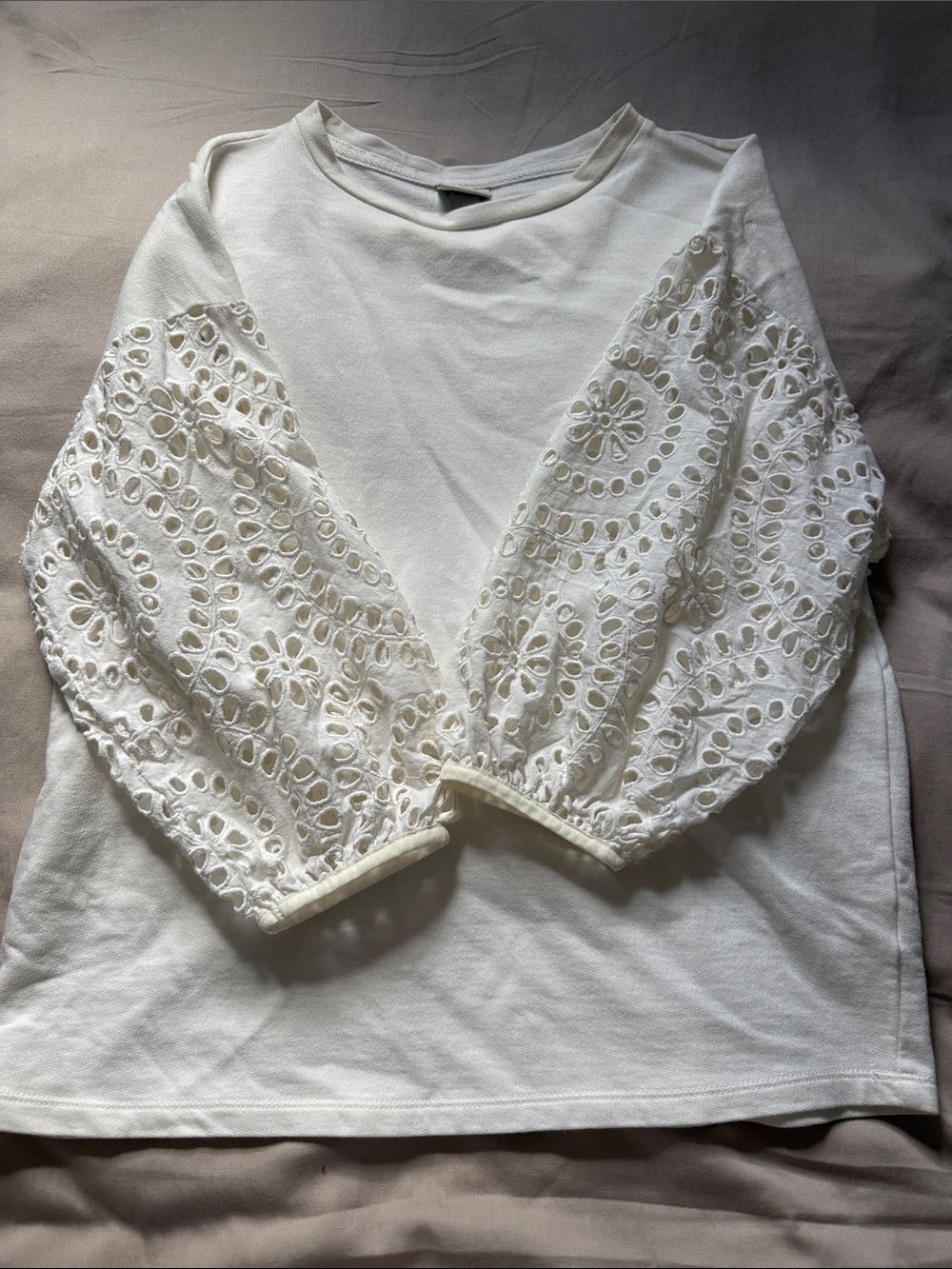 Target White Eyelet Sleeve Crewneck Blouse